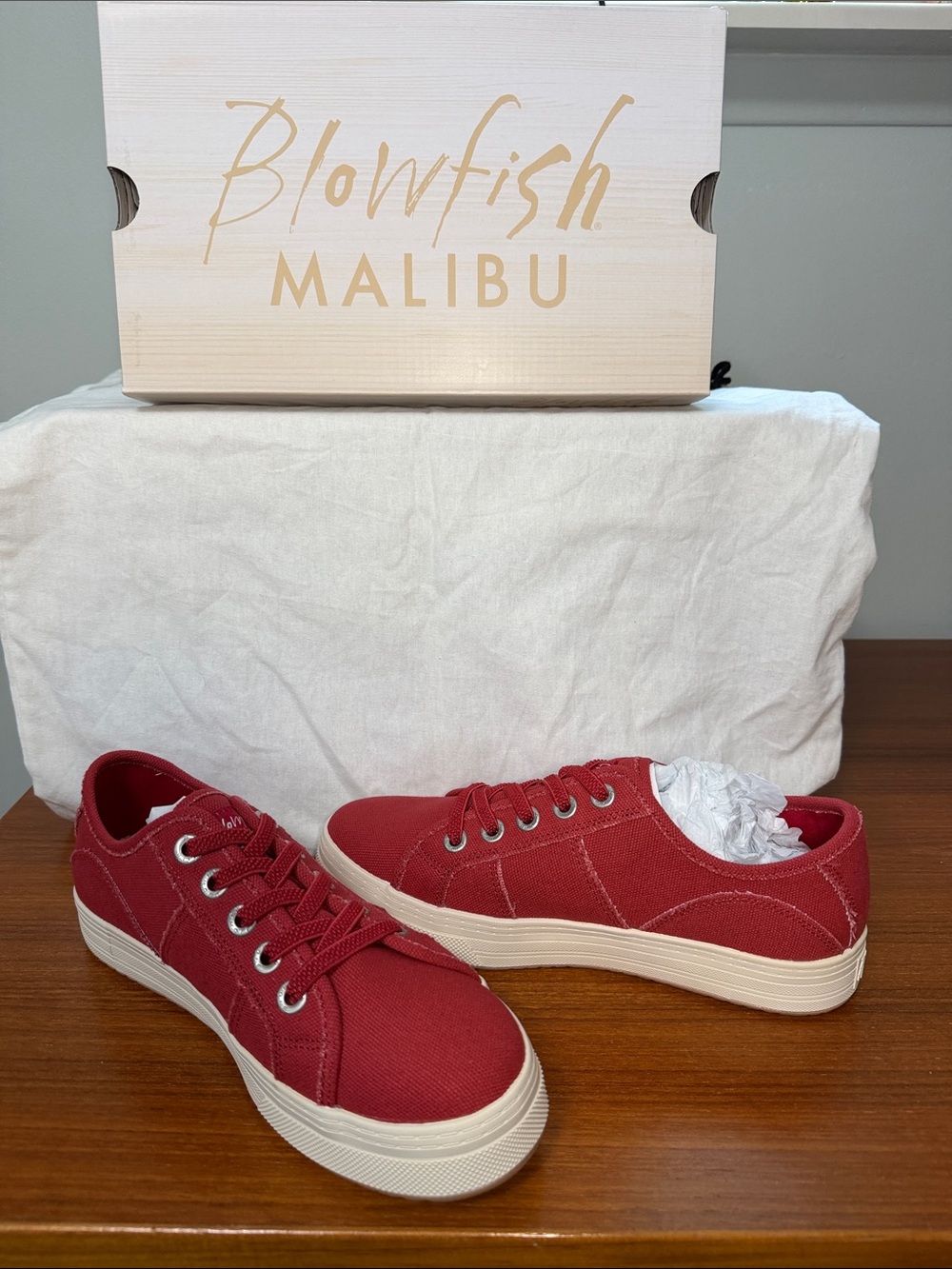 Blowfish Malibu Women’s Red Low-Top Canvas Sneakers with Off-White Sole